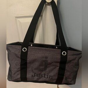 EUC (like new) Medium utility tote 
charcoal with embroidered j and “Justin”